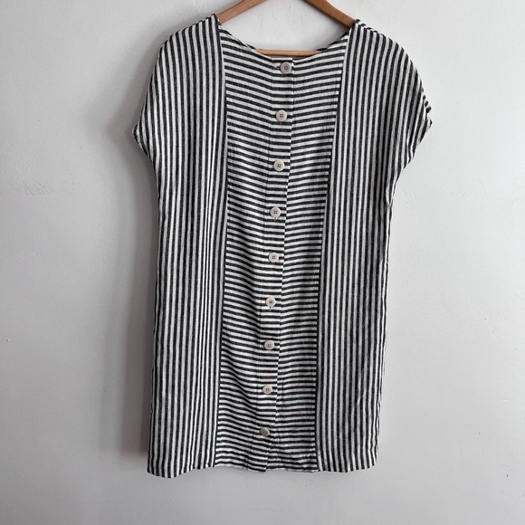 Madewell Linen Blend Stripe-Play Button-Back Tee Dress with pockets - Picture 6 of 10